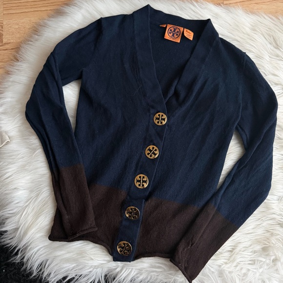 Tory Burch Sweaters - Tory Burch Wool Navy and Brown Cardigan